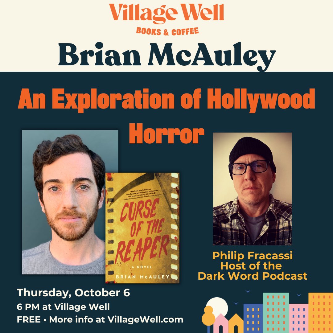 I’m thrilled that @villagewellcc will be hosting my LA book launch event on 10/6! Join me and the amazing @PhilipFracassi as we talk CURSE OF THE REAPER and the horrors of Hollywood! 🎞🩸