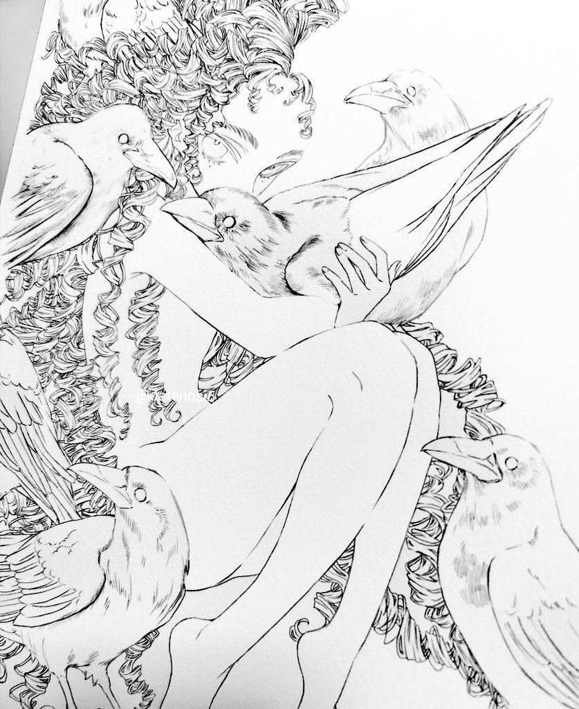 線画してたときの進捗。
じわじわ描いてた。
巻き毛、好き。 