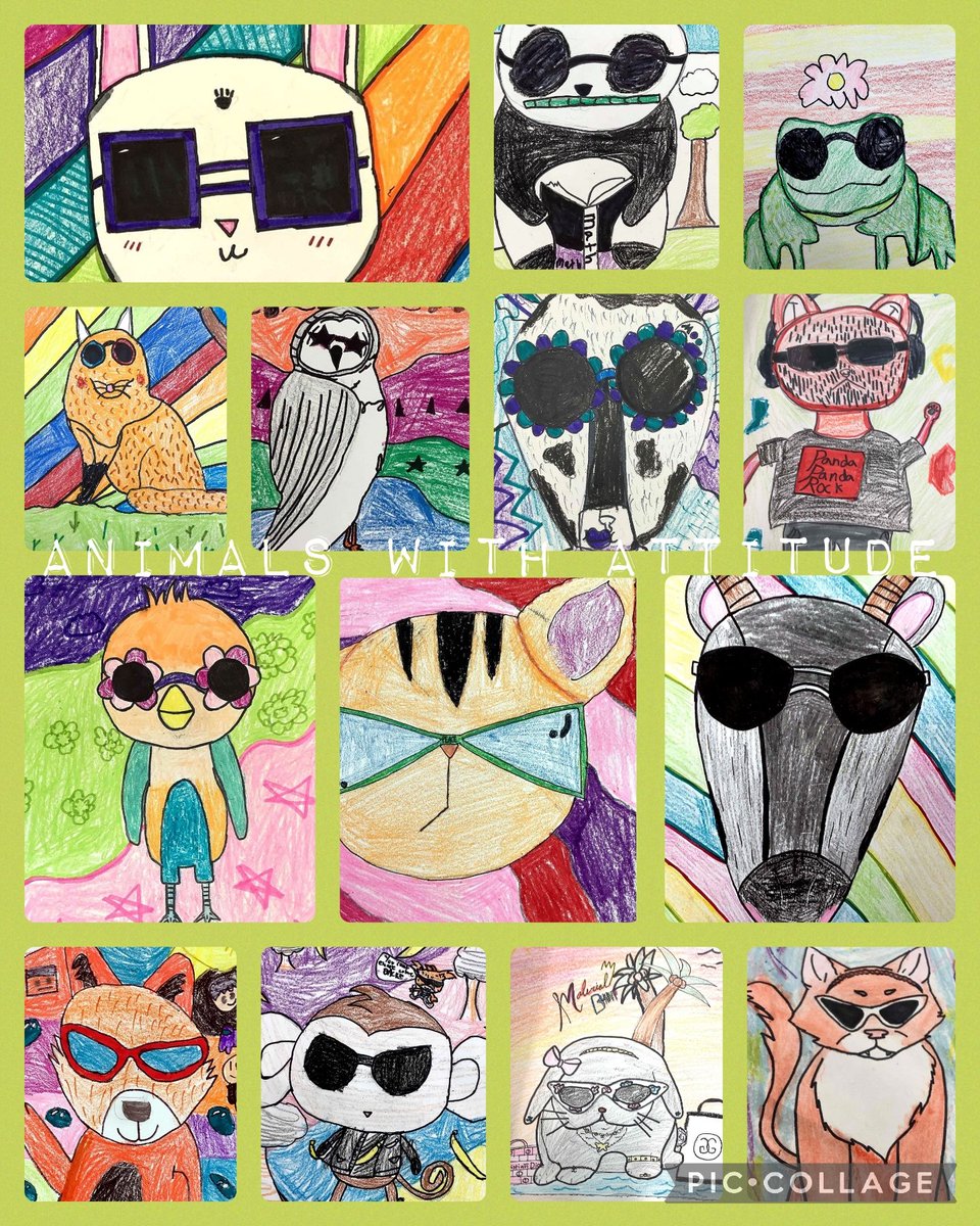 Pete the Cat made an appearance with our big kids and inspired these "Animals with Attitude" by 4th and 5th Grade Artists! <a href="/McNeilElem/">McNeil Elementary</a> #MyMISD
