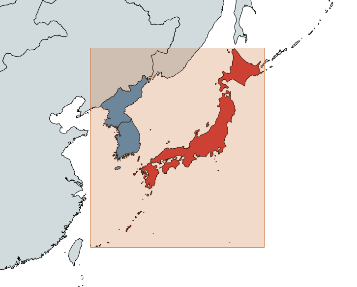 amazingmap's tweet photo. Japan is farther east, west, north and south than Korea https://t.co/pzLJYKpkGS