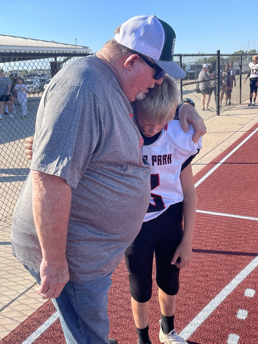 My dad prayed with me before every game I played and coached. Whether we prayed in person or on the phone. He NEVER missed a game. Last night, he got to pray with his grandson before his first middle school football game. Love you Dad!!!