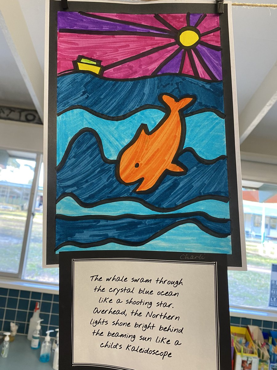 TerreyHillsPS's tweet photo. We all express ourselves in different ways. Some through our actions, some through words and some through art. Here are a few student’s examples of #TedHarrison pieces with metaphor and simile texts as well as hand art pieces sharing their life story. https://t.co/FbRDA8HzZb