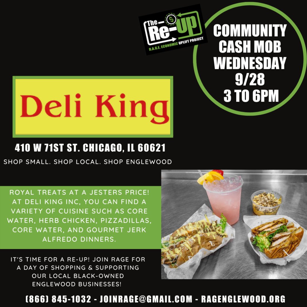 Join_RAGE's tweet photo. Englewood, Let's go shopping! On September 28th, join us at 71st &amp; Stewart in Chicago, IL as we cash mob three Black-owned businesses. From 3pm to 6pm, get ready to spend your money with purpose and support the community. #CashMob #Englewood #ReUp #ReUpEnglewood https://t.co/sn40HByd0n