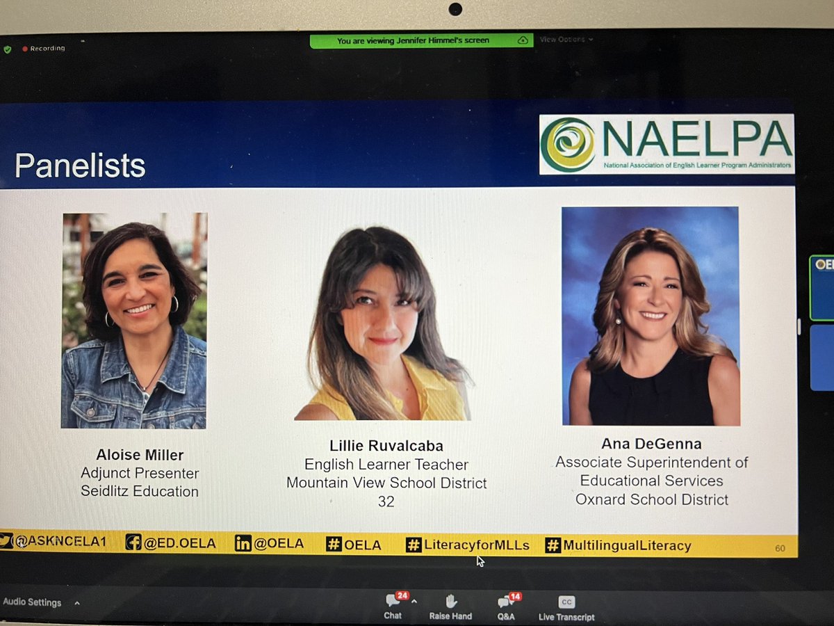 Excited to learn from the panel #NAELPA 

“Speaking is a rehearsal for writing” 

“Provide the students opportunities to speak a little and write a little, over and over.”

Aloise Miller 

#MultilingualLiteracy #LiteracyforMLLs