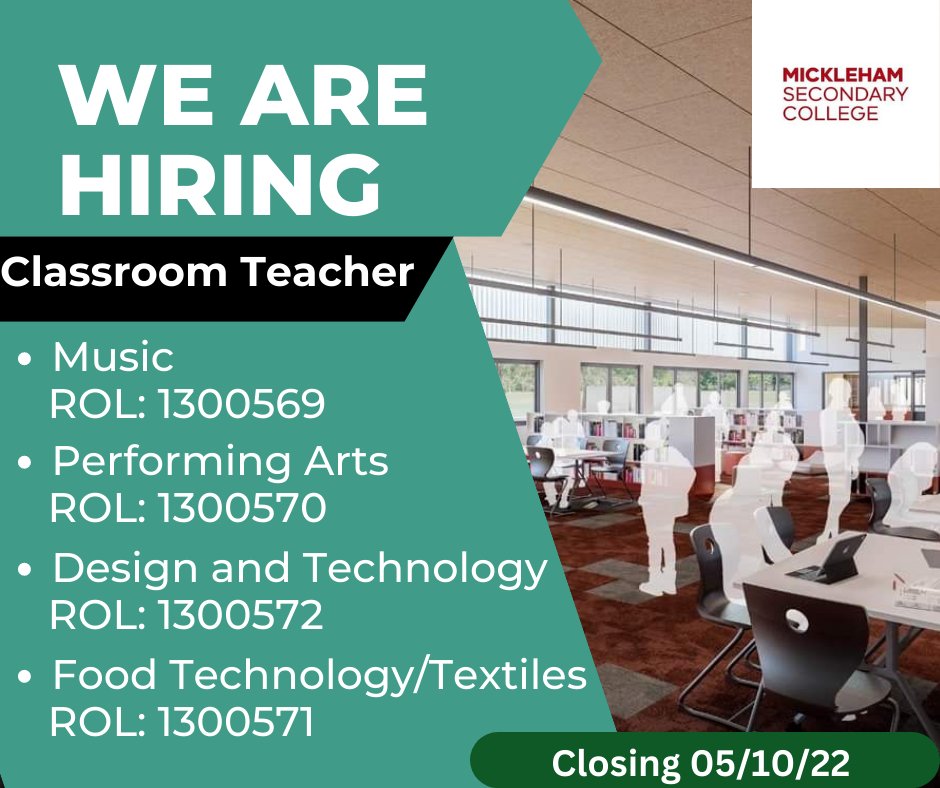 Our second round of teaching positions are now available. Come and work with an incredible team in outstanding modern facilities!