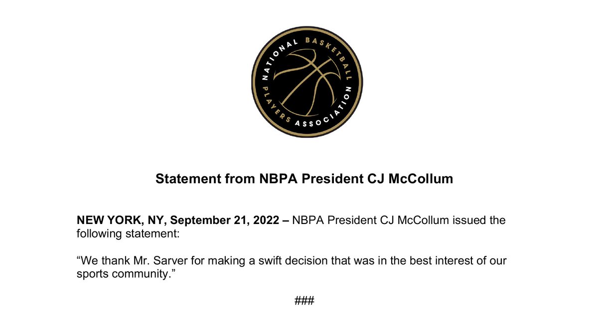 Statement from NBPA President @CJMcCollum 🔗: nbpa.com/news/statement…