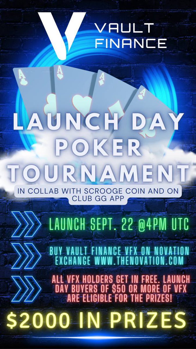 Tomorrow is the day! 

4pm UTC… #VaultFinance goes live! 

Only on #Novation… @VaultNovation!

dapp.thenovation.com/swap

Join us for launch day poker w/ <a href="/scrooge_coin/">SCROOGE 🎩</a>… $2000 in prizes! 

#1000xGem #BSC #BSCGems #Crypto #CryptoNews #CryptoCurrency #DeFi

#Bitcoin  #Binance