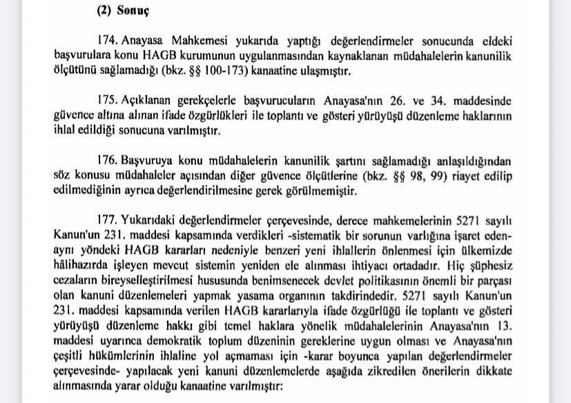 idarefirkasi's tweet photo. Anayasa Mahkemesi, HAGB uygulamasına dair çok önemli bir karar verdi. 

Mahkeme toplu olarak incelediği bir grup başvuruda HAGB uygulamasından kaynaklanan müdahalelerin kanunilik ölçütünü taşımadığına ve bu kurumun yeniden düzenlenmesinin bir ihtiyaç olduğuna karar verdi. https://t.co/XcJcXj3APX