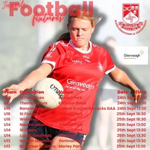 StBrigidsGAA's tweet photo. π΄Juvenile Fixturesπ΄
Best of Luck to all our Girls playing this weekend!
#Blanchardstown #Castleknock #Dublin15 #StBrigidsGAA #LFGA @dublin_lgfa #buildinglastingcommunities #athlete
#sponsoredbyglenveagh #homeofthenew #stbrigids #thisgirlisonfire #stayinplay #gaelic4girls https://t.co/bPuyw1Hn4d
