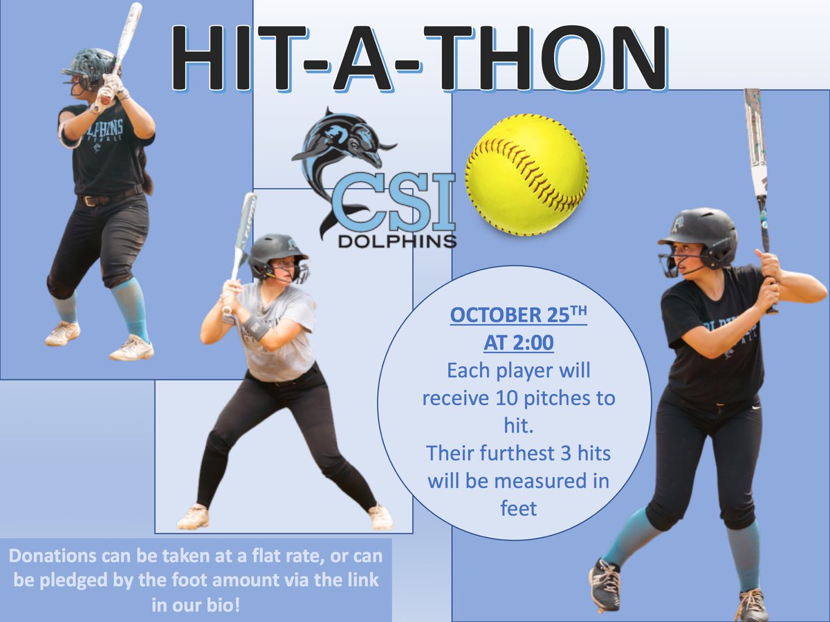 Dolphin Softball’s Hit-A-Thon is happening October 25th at 2:00 p.m ! Use this link to donate now! dsafundraising.totalcamps.com/shop/product/1…