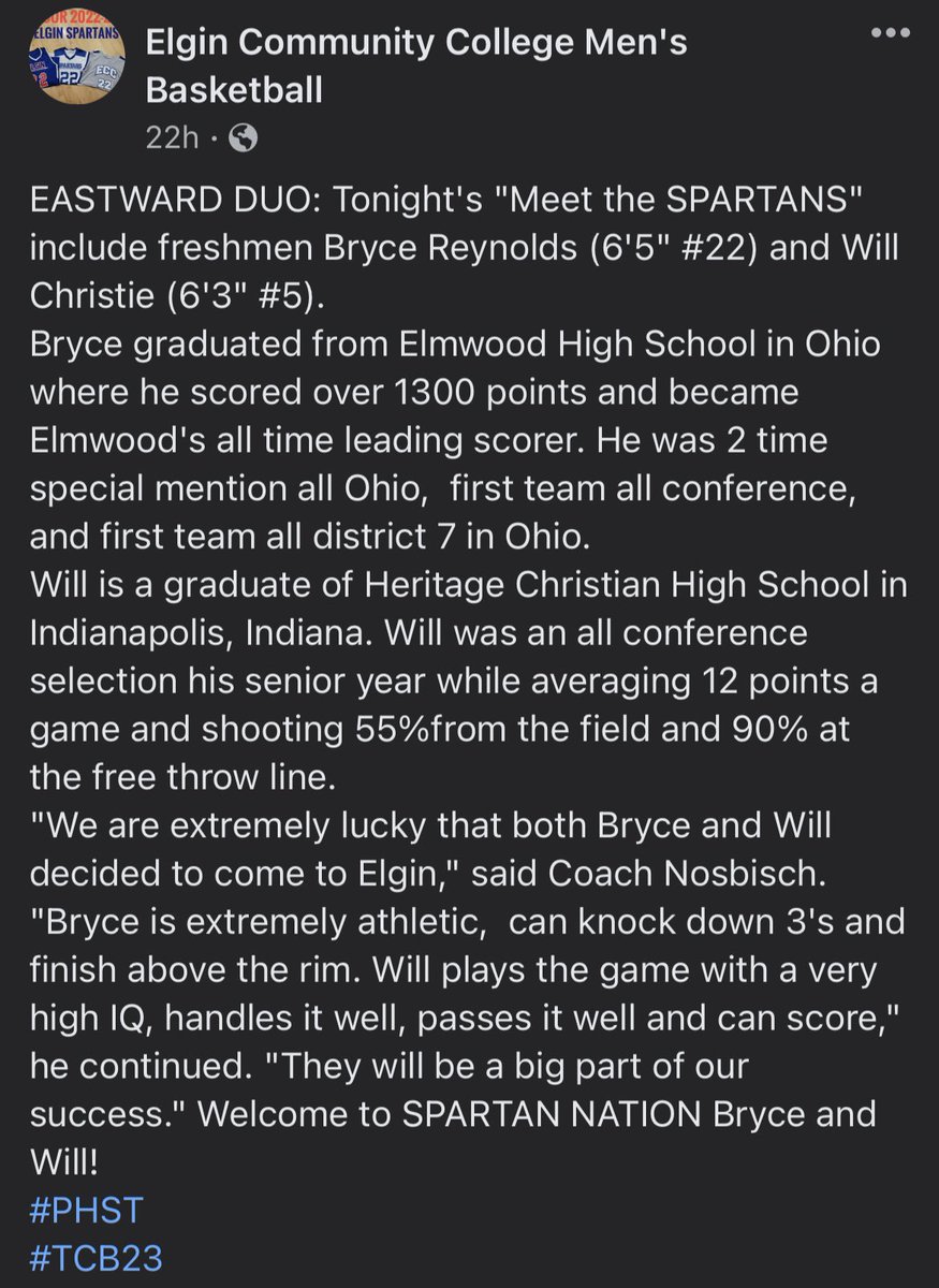 On this episode of Meet the Spartans
Up Next We have 
Bryce Reynolds 6’5 ( <a href="/bryce_reynolds/">Bryce Reynolds</a> )
&amp; Will Christie  6’3 ( <a href="/willchristie08/">Willchristie</a> )
Write up is in the photos 📖
@ECCSpartanHoops