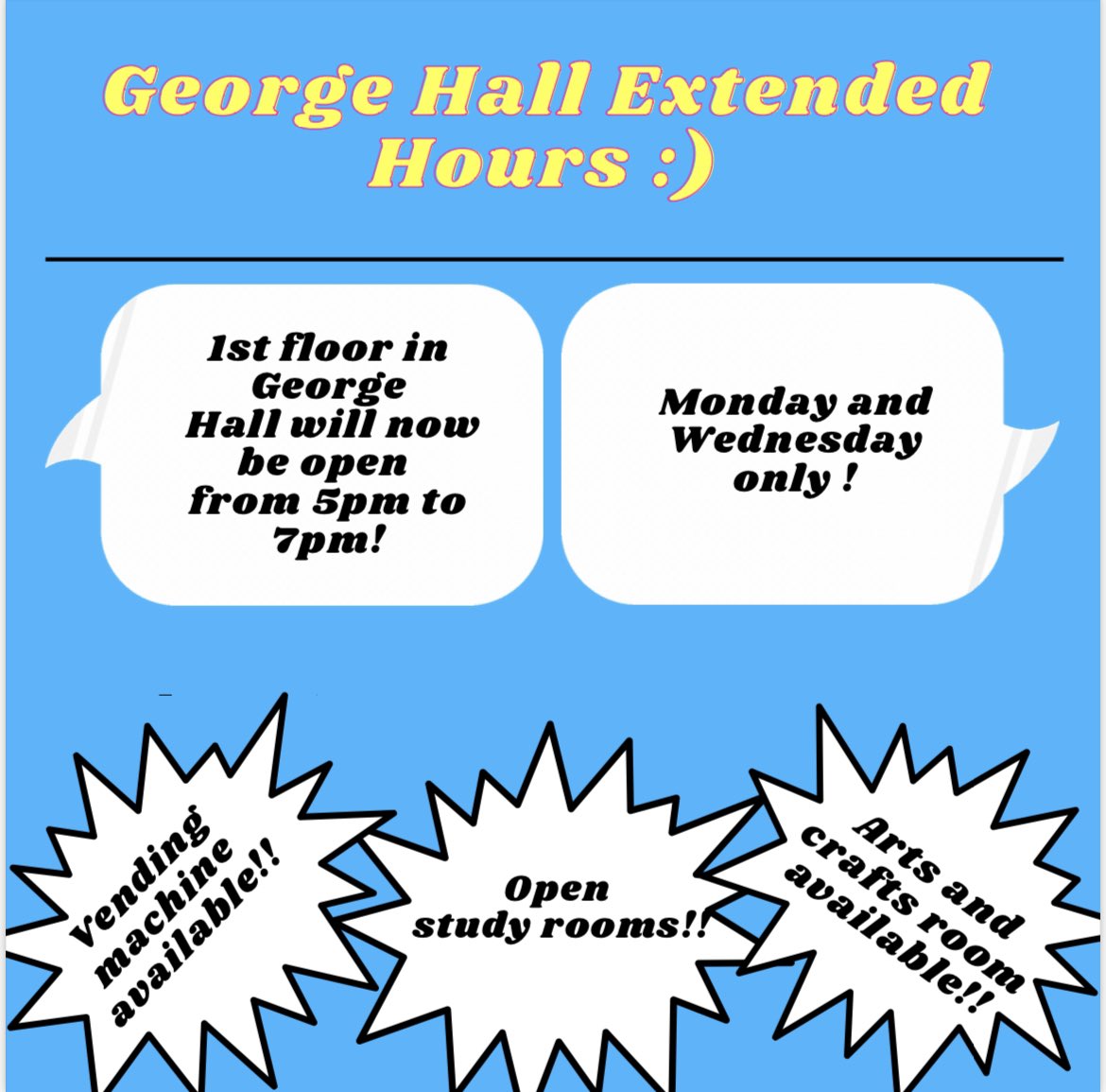 FASTrackUM's tweet photo. Want another quiet space to study or leisure?! GEORGE HALL HAS EXTENDED HOURS! 👏 https://t.co/NAemuNr6kg
