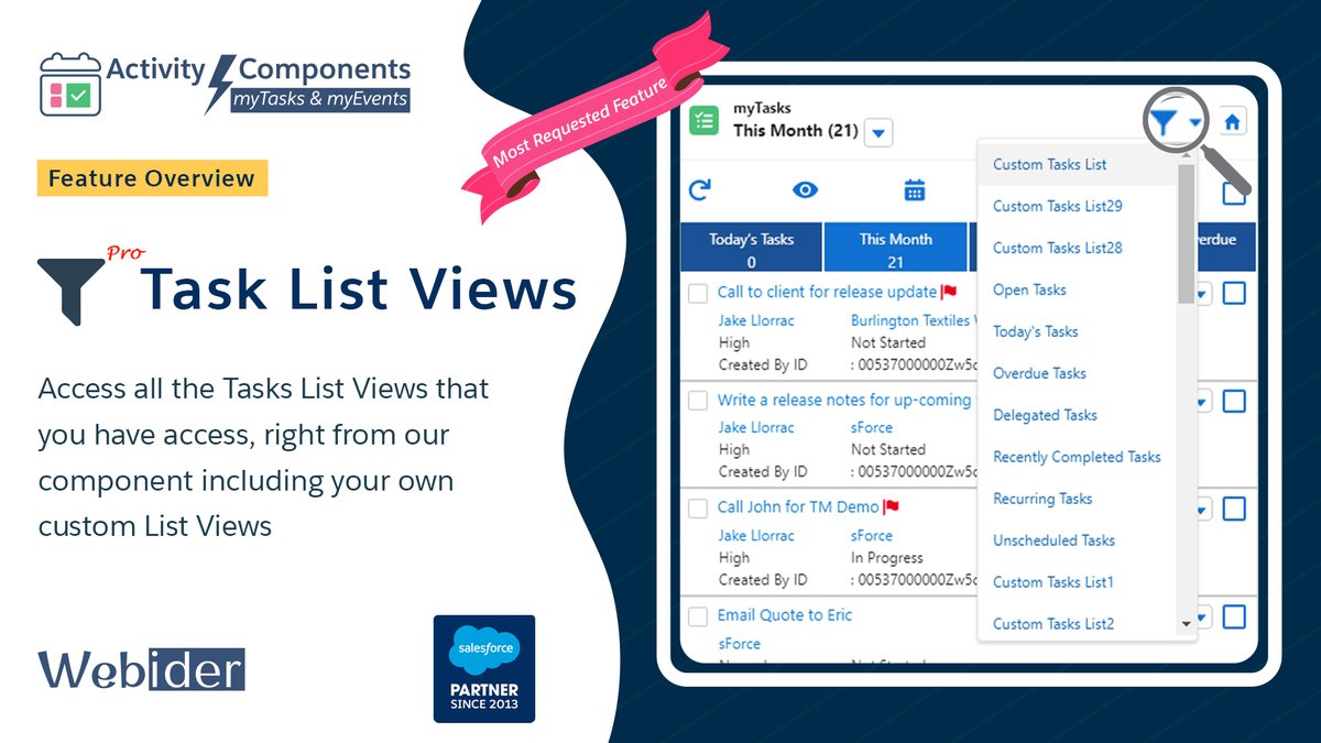 webider's tweet image. Check out the most requested feature of #TaskComponent in #ActPackSep22Rel of #ActivityComponents for #Salesforce i.e. Access &quot;Task List Views&quot; within the component without changing context. 
Get It Now on #AppExchange: activitycomponents.app 

#DF22 #Dreamforce #Webider