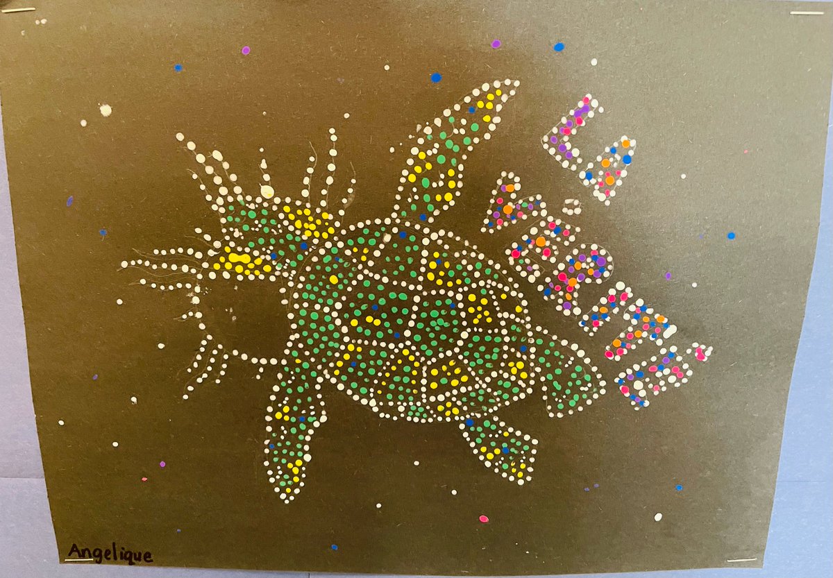 MmeAuger's tweet photo. Dot art. The Seven Grandfather Teachings. #dotart #sevengrandfatherteachings #indigenouseducation @AssisiOCSB #ocsbfsl #ocsbarts #grade6 https://t.co/E4Uva5AGgU