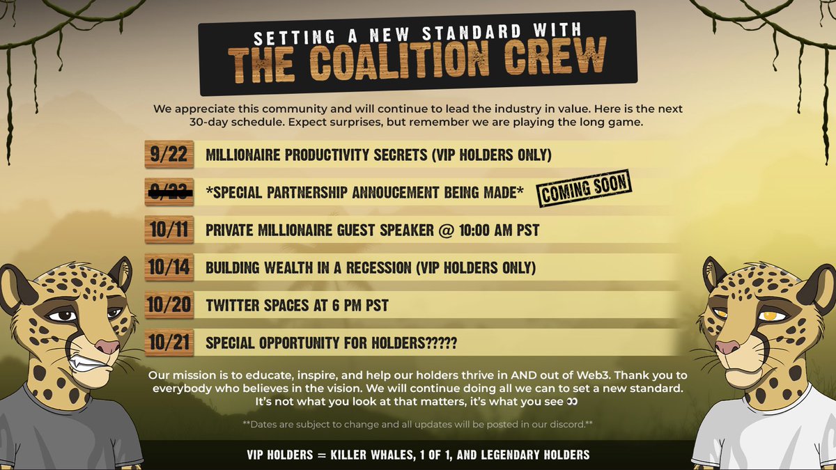 We do things different over here and won’t stop until a new standard is set!!!!

Helping our holders thrive in and out of Web3.  Here’s to a very prosperous next couple of months 🤍🐆 

2023 will be wild ♟