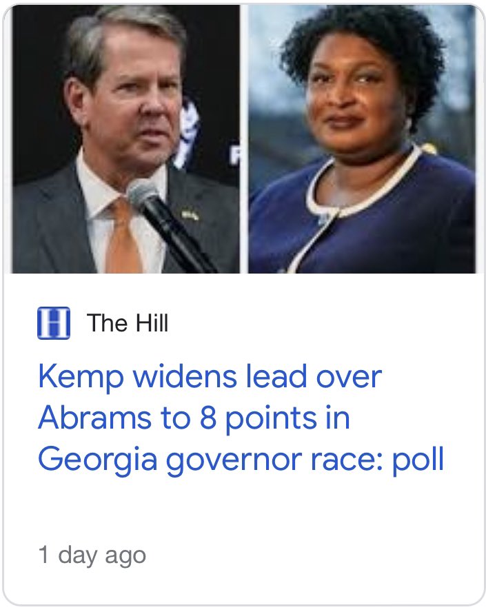 JustMeDigi's tweet photo. POLITICS: Kemp widens lead over #StacyAbrams to 8 points in #Georgia governor race.
Do you think Abrams is losing because of her contempt for Black America 🇺🇸 with her “no reparations” for #FBA (Foundational Black Americans)?
#FBAnews #FBAreport #Reparations #ReparationsNow https://t.co/1OsS8Yi16x
