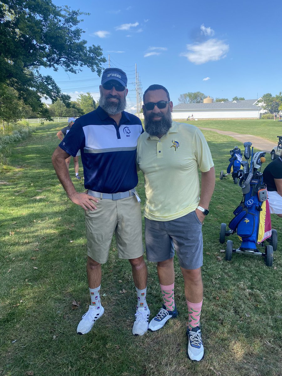 FHC_Girls_Golf's tweet photo. It’s the annual Central vs Howell match for Varsity and JV. Can you guess which head coach is Coach Ruth and which is Coach Menchaca.  Retweet for Ruth, Like for Menchaca.  P.S. who wore the better socks.  @FHHLadyViksGolf https://t.co/moKjvRiGr9