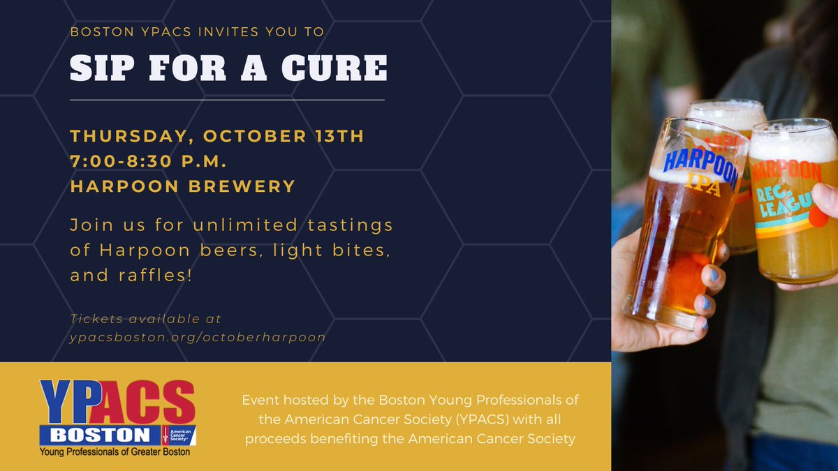 We are so excited to be hosting another event at 
<a href="/harpoonbrewery/">Harpoon Brewery</a>🍻🎉 Join us for great beers, raffles, and bites from Georgetown Cupcake, Wegmans, and Roche Brothers. Tickets available on our website now‼️#ypacsboston #fightcancer #harpoon #acs tinyurl.com/78tpfc7j
