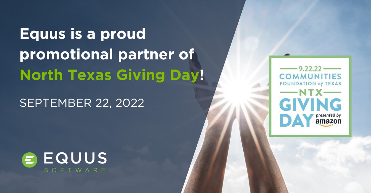 Equusoftware's tweet photo. Equus is excited to announce our partnership with North Texas Giving Day. Find your passion and give with purpose tomorrow!
https://t.co/kFwziE7LyZ
#NTxGIVINGDAY #EquusSoftware #northtexas #ntxgivingday2022 #nonprofit #ntxgd https://t.co/0CmJDCOHuK