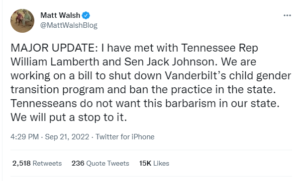 ErinInTheMorn's tweet photo. In our first state-level legislation for the 2022-2023 legislative cycle, it appears we will have to track a forcible detransition bill for trans youth in Tennessee.

They seek to medically detransition all trans teens in the state of Tennessee. This must be stopped. https://t.co/x2SMzxK1tu