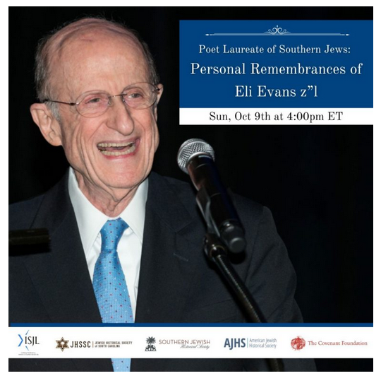 We are honored to be among the co-sponsors of this event honoring the life and legacy of Eli Evans z'l. An early member of the ISJL Board, ours was one of the many organizations and causes championed by Eil Evans. To register for the Zoom memorial: ajhs.org/events/poet-la…