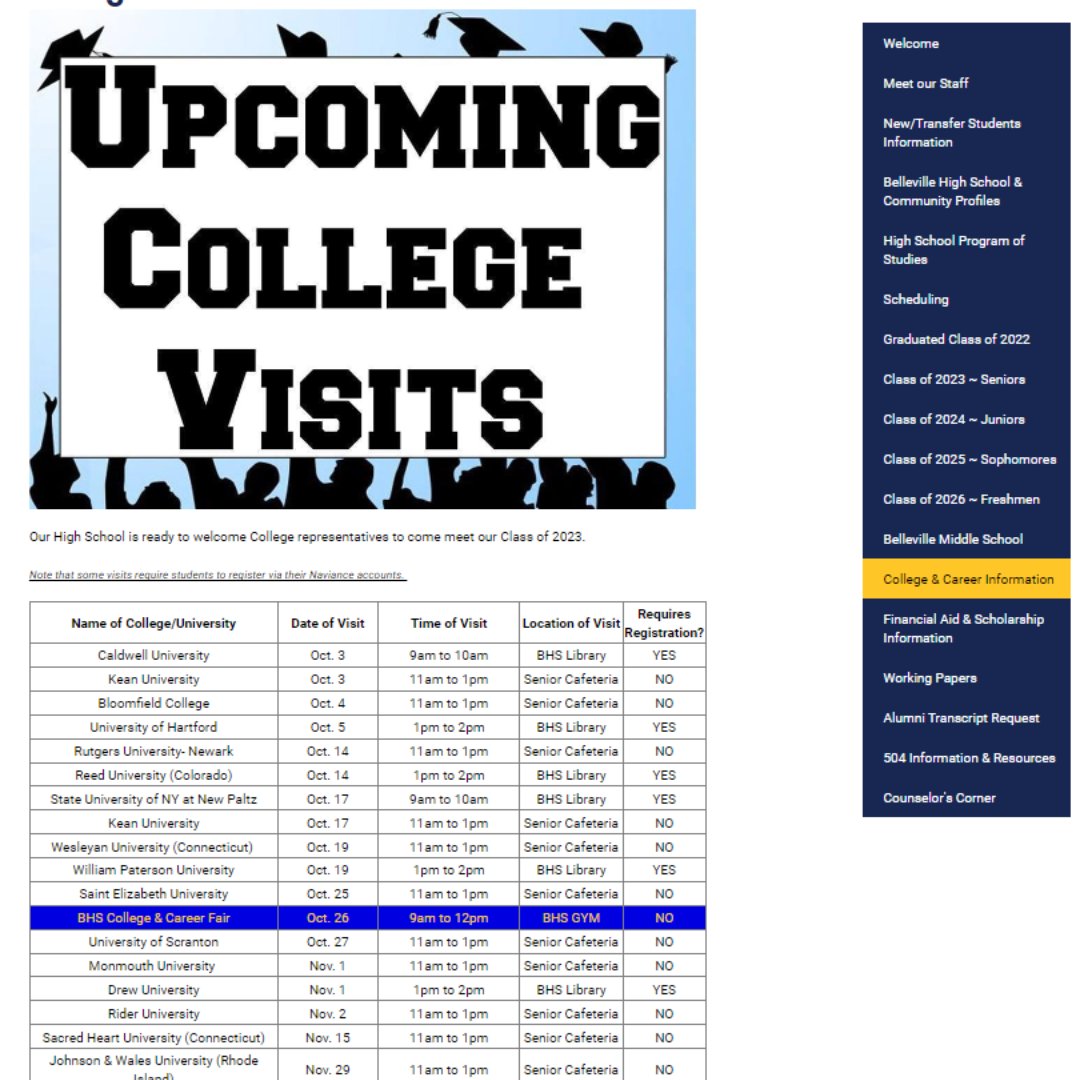 So excited to welcome all these colleges &amp; universities to BHS. Check out ​tinyurl.com/BHSStudentServ… for more information.