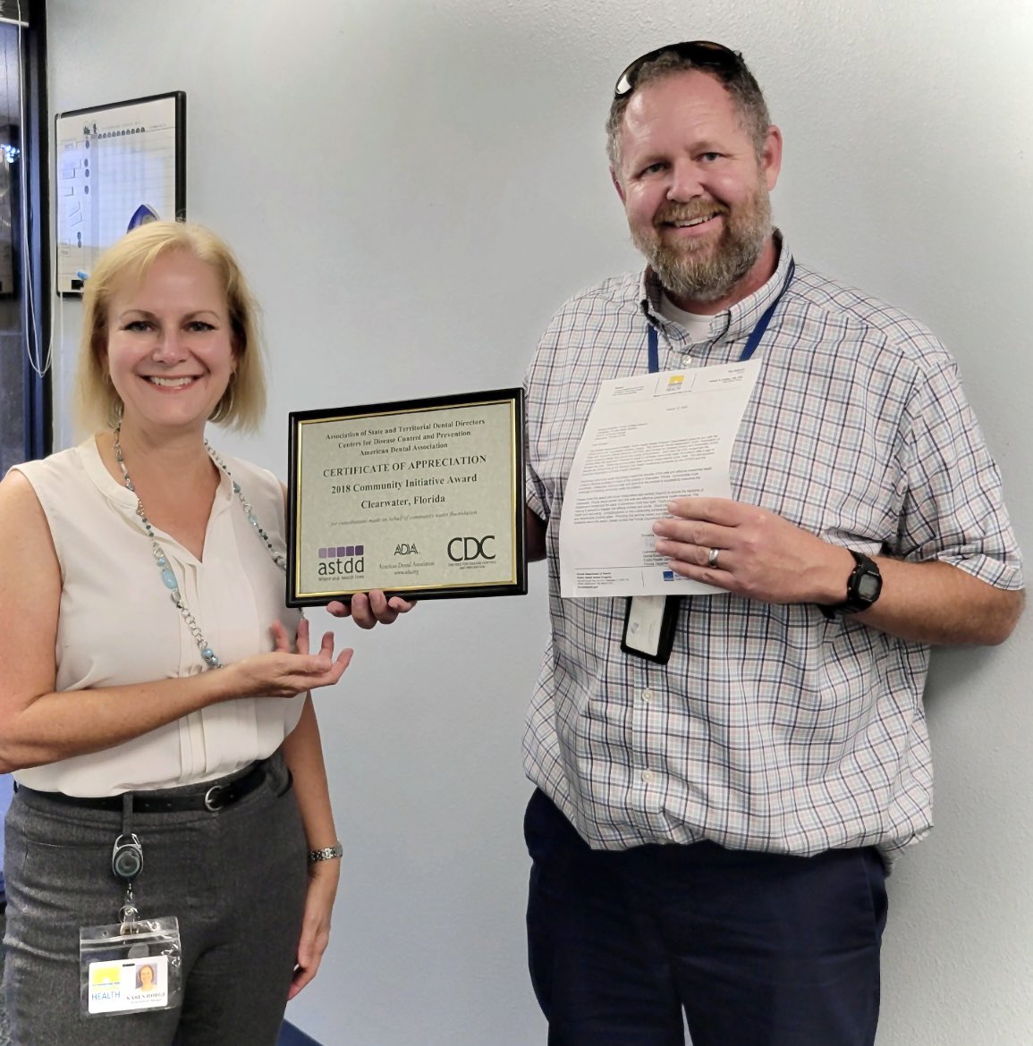 ourfdha's tweet image. Thank you, @Karenfluoride for personally delivering the @OHFCoalition &amp;amp; Florida Department of Health 💦 Fluoridation Quality Award to Clearwater Public Utilities’ Mr. Hemrich. #FDHA