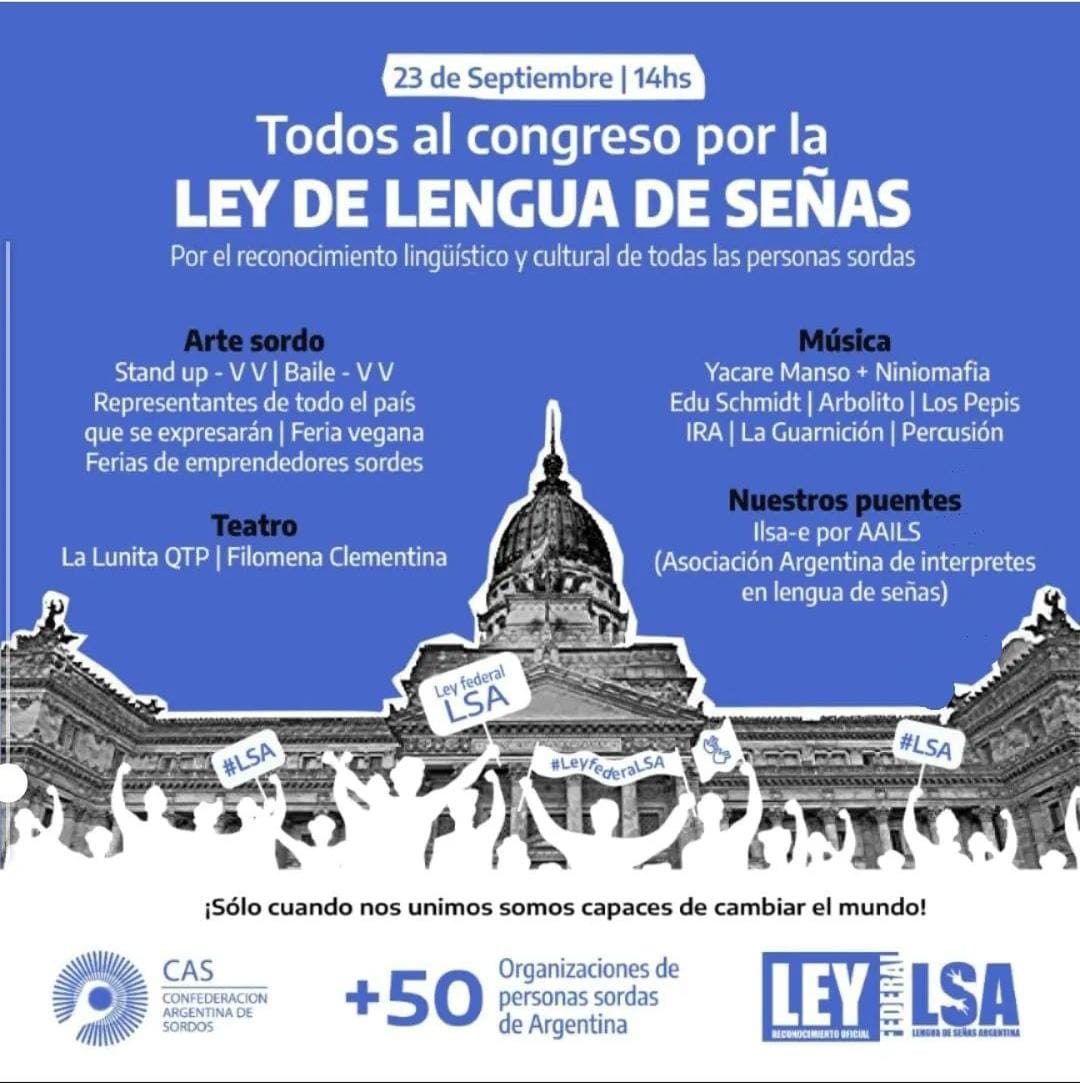 23 de septiembre a las 14 vamos al Congreso por la Ley de Lengua de Señas