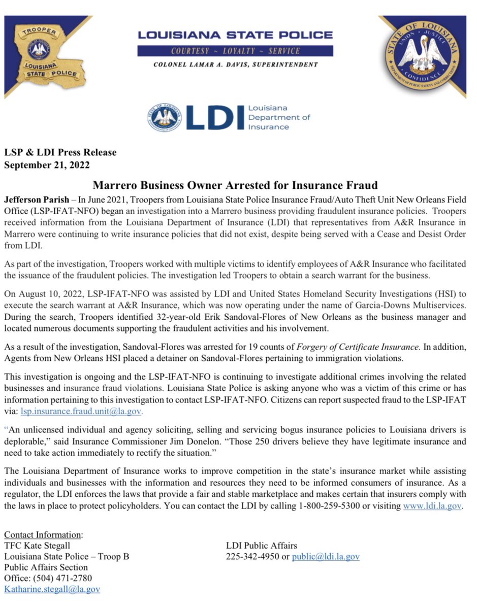LA State Police on Twitter "STATEWIDE NEWS RELEASE Marrero Business