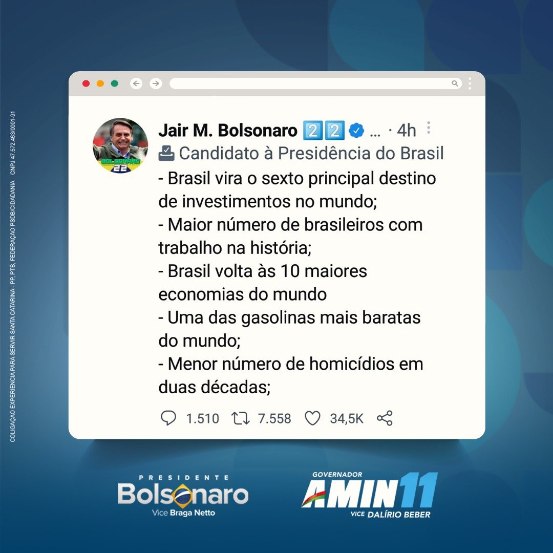 esperidiaoamin_'s tweet photo. Mais quatro anos de progresso. É disso que a gente precisa! Pelo Brasil e por Santa Catarina é Bolsonaro presidente e Amin 11 governador.

#esperidiaoamin #amingovernador #bolsonaropresidente https://t.co/tAYOSrhelR