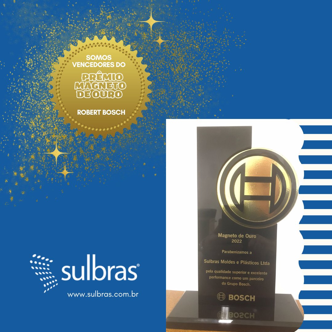 Sulbras's tweet photo. Temos o orgulho de compartilhar que recebemos,  o Prêmio Magneto de Ouro da Robert Bosch, na categoria “Material Direto – Soluções para a Mobilidade” referente ao biênio 2020/2021, em cerimônia realizada durante o dia de ontem no Encontro de Fornecedores da América Latina. https://t.co/qi0MMBbinA