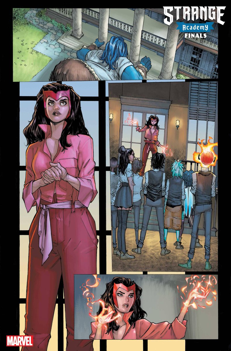DrStrange's tweet photo. Class is in session, and the Scarlet Witch is teaching this lesson. 🔮 Get your first look at ‘Strange Academy: Finals’ #1, out October 26: https://t.co/FrTLFZk4HW (1/2) https://t.co/SdaLLu330y