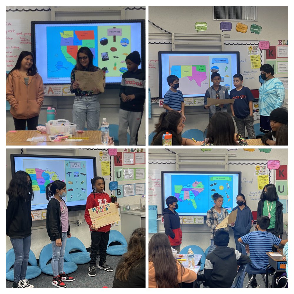 CounselorMedina's tweet photo. Scholars had the opportunity of teaching their peers about their assigned U.S. Region @SammonsES_AISD #USRegions #SammonsBulldogs #5thgrade #socialstudies #colaborativelearning #teamwork #futureleaders https://t.co/Z0DxLiREfP