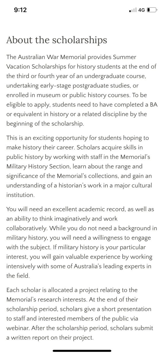 Applications for the <a href="/AWMemorial/">Aust War Memorial</a>’s 2023 Summer scholarship close tomorrow. This is an amazing opportunity for #History students to undertake a military history research project &amp; gain useful work experience. See awm.gov.au/get-involved/g…