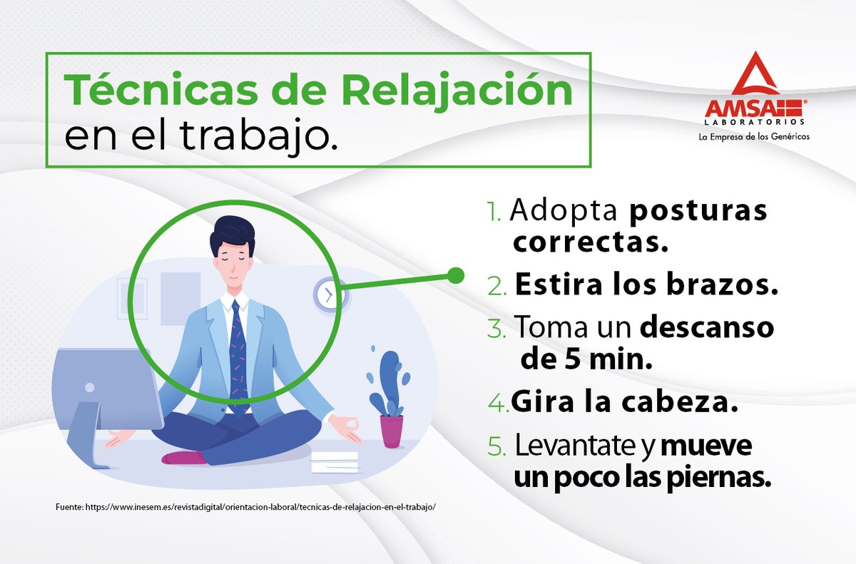 Es algo natural que en algún momento no sepamos gestionar nuestras emociones de la mejor forma, te recomendamos algunas técnicas de relajación en el trabajo.
#AmsaLaboratorios #LaEmpresaDeLosGenéricos