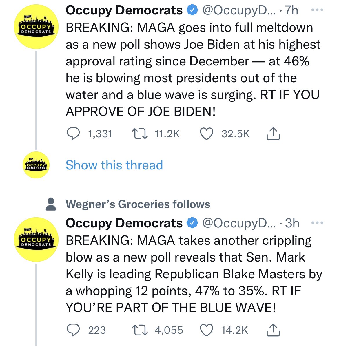 Democrats, liberals, and leftists… these sort of accounts are NOT your friend nor are they helpful. They contribute nothing to the discourse, help no one, and only function to make people money. <a href="/OccupyDemocrats/">Occupy Democrats</a> is basically Tucker Carlson on the left.