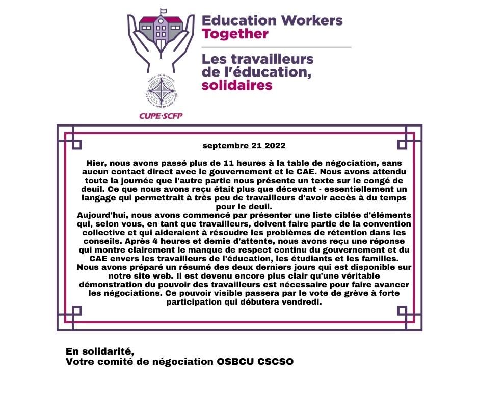 osbcucscso's tweet photo. OSBCU 2022 Bargaining Update # 22| Négociation du CSCSO 2022 - Mise à jour no 22 - Two Days Down No Further Ahead https://t.co/q1stR1tkdk https://t.co/aBaQsUjkhk