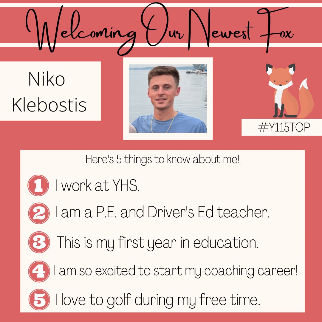 Y115TOP's tweet photo. We’ve hit a hole in one at @115yhs with this new hire! ⛳️ We’re so excited to have this new fox in the @yhs_wellness division. Welcome to @Yorkville115, Niko Klebostis! 🦊🎉 #Y115TOP https://t.co/4L064FwIm2
