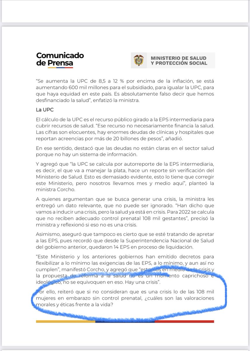 Fruizgomez's tweet image. Solicitud encarecida al ⁦⁦@MinSaludCol⁩ infórmenos para la aseveración de 108,000 mujeres sin control prenatal a cual indicador se refieren, años de la medición, definición de “control adecuado” y la fuente. Muchas gracias