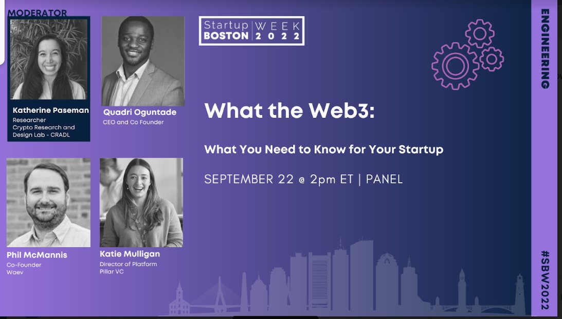 Trust_Finance_'s tweet photo. Join our very own @adetolaq tomorrow on a Web3 Panel tomorrow. Get ready for #SBW2022 —  you can find me joining the Engineering on 9/22 to talk about Web3. Register now for free learning and networking sessions! https://t.co/JWpEihwsHc

#Web3 #blockchains #cryptocurrency https://t.co/ID3QhWuHds