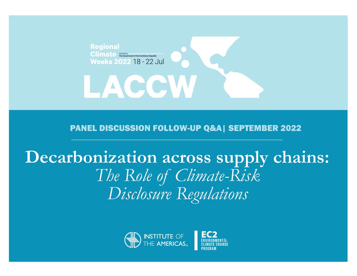 iamericas's tweet image. Interested on Scope 3 emissions and decarbonization of supply chains and the role of climate-risk disclosure regulations? we're happy to share this Q&amp;amp;A with experts after our recent panel at the UN LATAM &amp;amp; Caribbean Climate Week in Dom. Republic.

Read👉bit.ly/3DJmGyZ