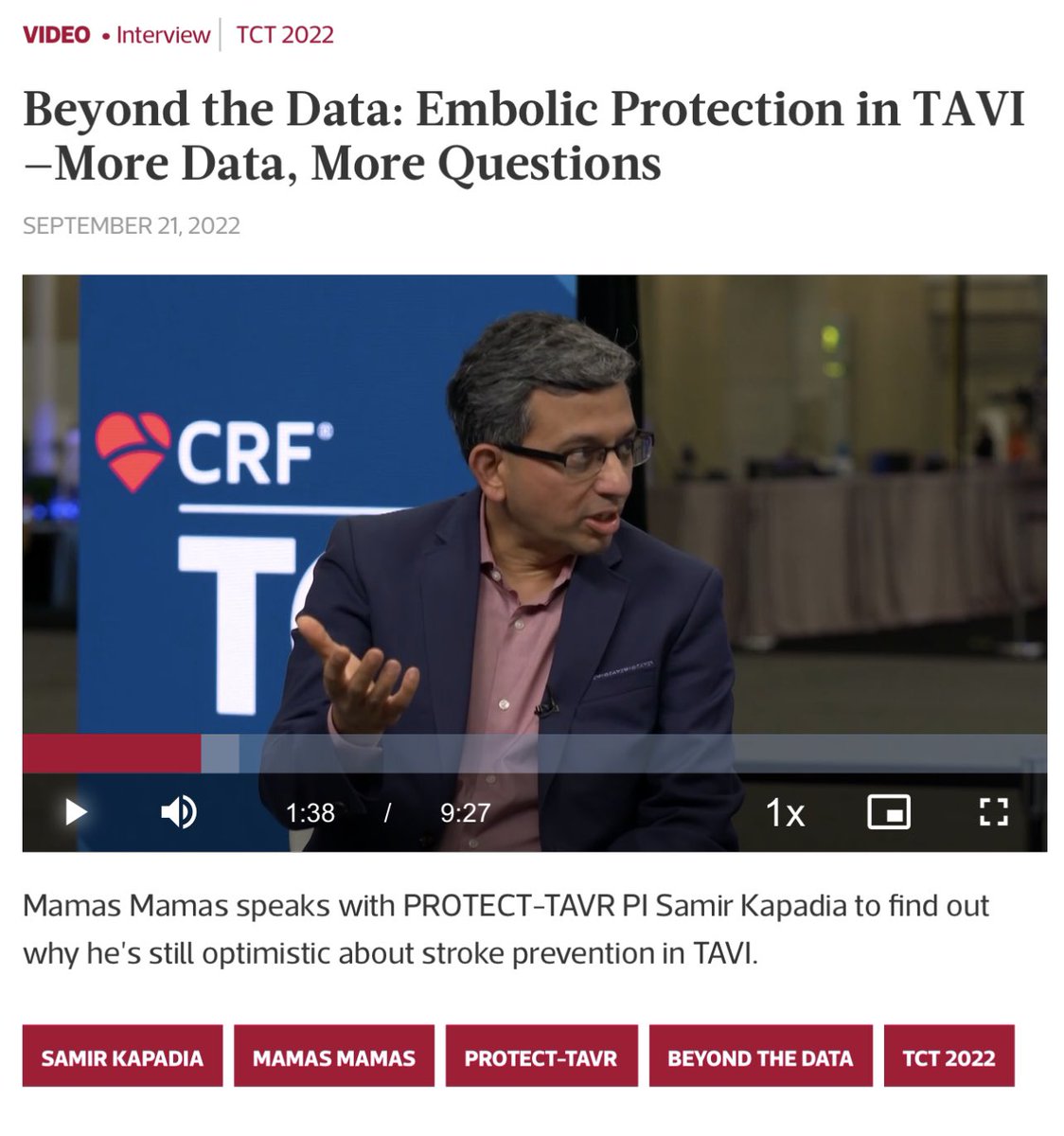 My @tctmd interview with @tavrkapadia around #Protect_TAVR ➡️ tctmd.com/videos/beyond-… 💥what pts if any should we use these devices? 💥 why don't we see clinically relevant ⬇️ in all cause cva? @ShelleyWood2 @AnkurKalraMD @djc795 @toreyj01 @mirvatalasnag @ncurzen @RodrigoBagur