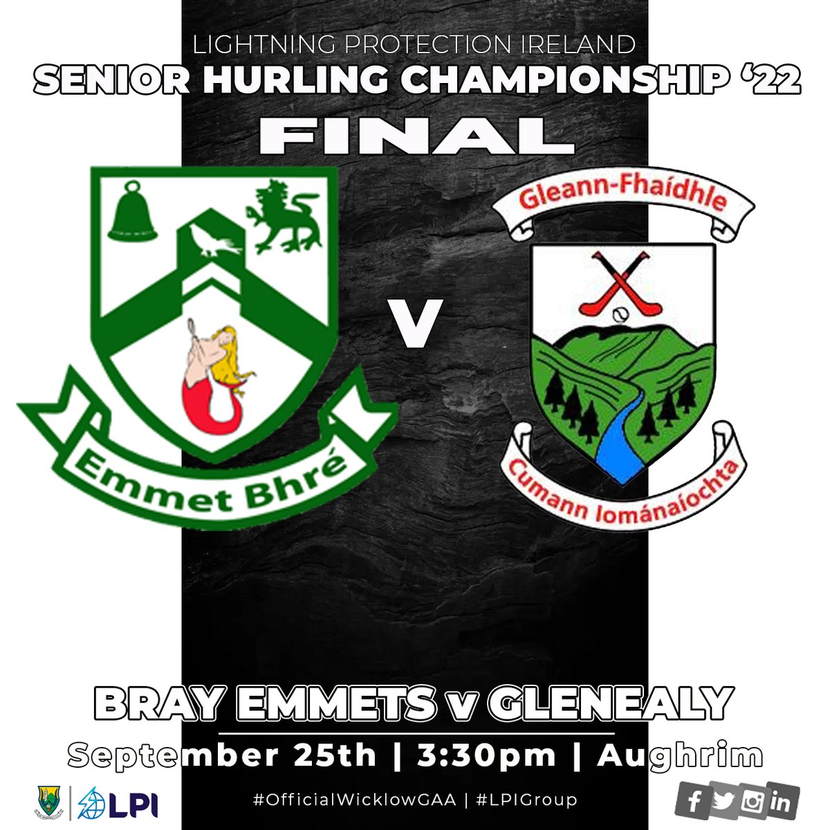 wicklowgaa's tweet photo. This is the big one!
It's @BrayEmmets & @Glenealy_HC in the @lpi_group Senior Hurling Final.
Can Glenealy extract revenge for last year or will Bray add another title?
Join us from 3:30pm on Sunday.
#LPIGROUP
#officialwicklowgaa #WicklowGAA
@eastcoastfm @WickklowPeople https://t.co/lucz0f5SKR
