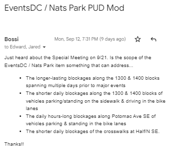 thisisbossi's tweet photo. 2 #anc6d #anc8f 4a
Events DC Certificate of Occupancy for Nats Park Internal Operations, PUD Modification
(attached is an email I sent summarizing longstanding safety issues the Ballpark keeps creating, part of a MUCH longer series of emails to many many others) https://t.co/9G6yJwbGHL