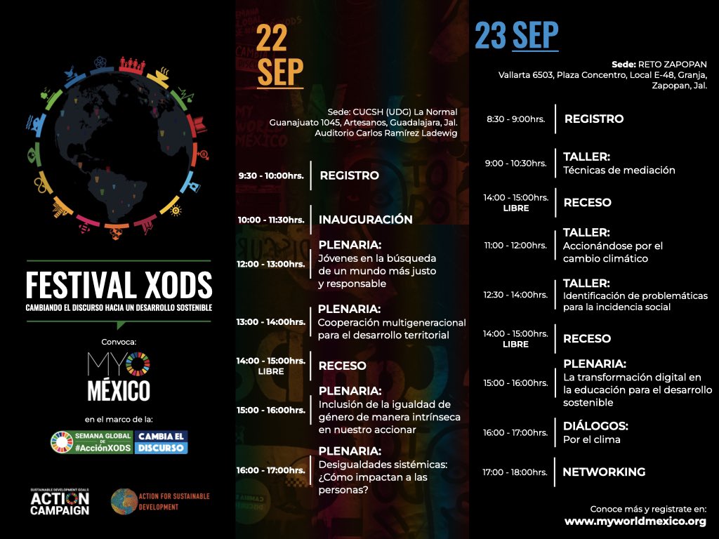 MYWorldMexico's tweet photo. En el marco de la Semana Global de #AcciónXODS realizaremos en Guadalajara y Zapopan, Jalisco el “Festival XODS: Cambiando el Discurso hacia un Desarrollo Sostenible”.

Puedes registrarte para este evento presencial en: https://t.co/JabC4InsDO.

#FliptTheScript #CambiaElDiscurso https://t.co/fE4bY4zDQ7