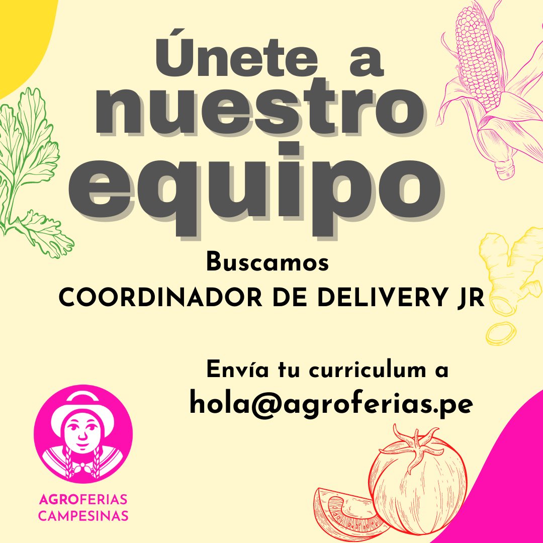 agroferias's tweet photo. Buscamos coordinador de delivery!
• Últimos ciclos o egresado de ingeniería industrial o logística  
• Deseable experiencia mínima de 1 año en logística o delivery 
• Líder, organizado, amable, responsable, innovador y proactivo 
Envía tu CV a hola@agroferias.pe https://t.co/kRhZVj56oZ