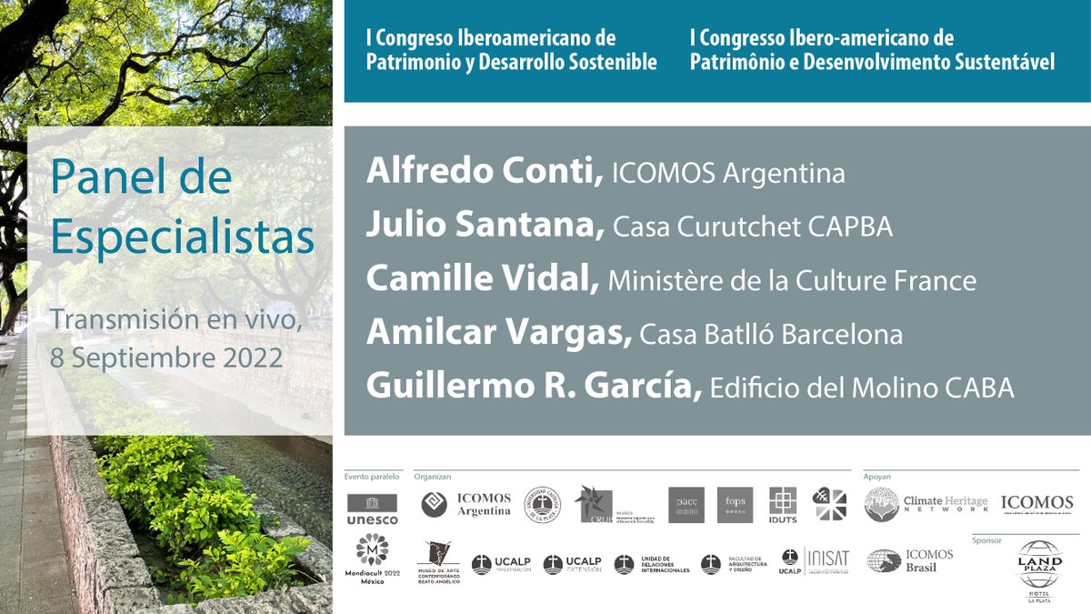 icomosargentina's tweet photo. Panel de Especialistas con Alfredo Conti (ICOMOS), Julio Santana (Casa Curutchet), Camille Vidal (Ministère de la Culture), Amilcar Vargas (Casa Batlló), Guillermo García (ICOMOS), modera Marcela Clot (ICOMOS)

https://t.co/iwUEaDG6YG

#UNESCO #MONDIACULT2022 #ICOMOSArgentina https://t.co/4dTYdJKx9g