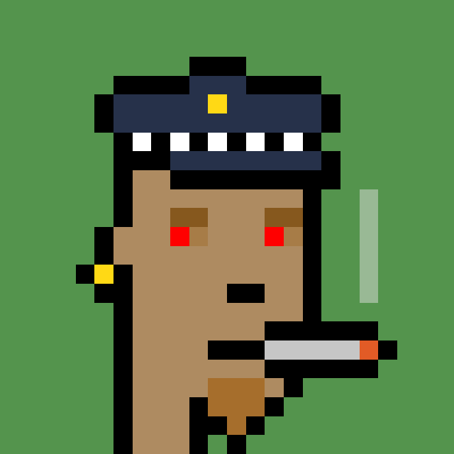 Officer #blazed reporting for duty!
Punk V4²⁰ #8677 💨💨

opensea.io/assets/ethereu…
💨 #NFTs #nft #pixelart