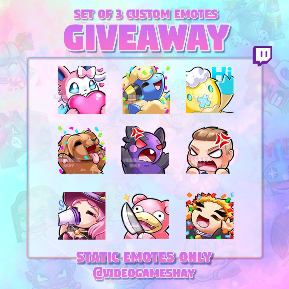 videogameshay's tweet photo. 🌸 CUSTOM EMOTES GIVEAWAY 🌸 

To Enter:
✨ Follow me, like &amp; RT
✨ Optional: comment what you'd like!

1 winner will receive a set of 3 custom emotes!

Ends Oct 1st!

🎉 Thank you for 3k! Good luck everyone! https://t.co/eICVyZtuVK