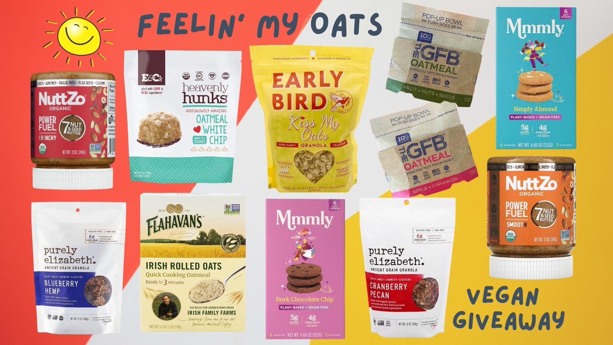 VeganShowOff's tweet photo. Energize your day! ⚡ This week’s giveaway box features almond and chocolate chip cookies, blueberry and cranberry pecan granola, Irish rolled oats, oatmeal white chip cookies, nut and seed energy butters, &amp; more! https://t.co/pMBy7vbUaU #veganshowoff #vegan #giveaway #govegan https://t.co/8BJuqkpnw0